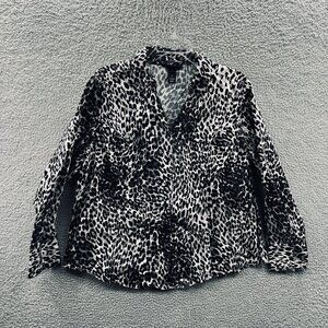 Lane Bryant Womens Top 24 Black White‎ Animal Print Button Front Shirt Stretch